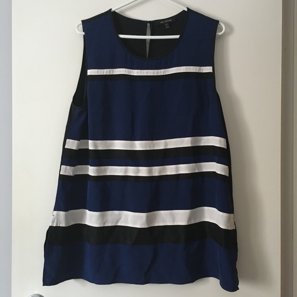 ST. JOHN Stretch Silk Striped Sleeveless Top XL - Picture 1 of 5